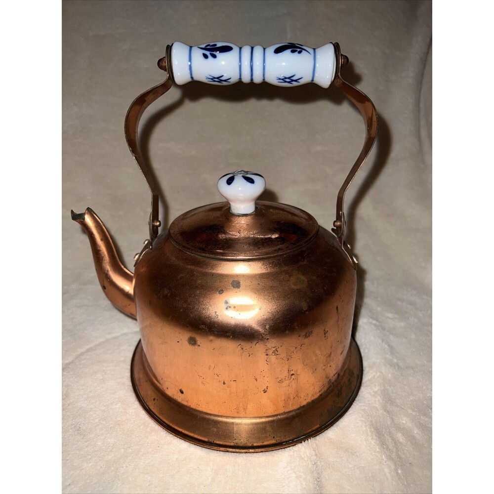 Ceramic Handle and Knob Copper Tea Pot Pure Nickel Lined Pantina